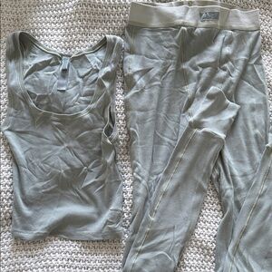 SKIMS Women's Ribbed Tank & Long Johns Set - Sage Blue-Green